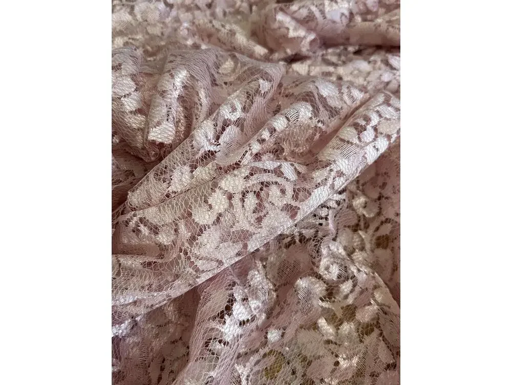 Shimmery Pink Floral Lace Fabric 62x8 Yards Bridal Formal Sheer Wedding Dress